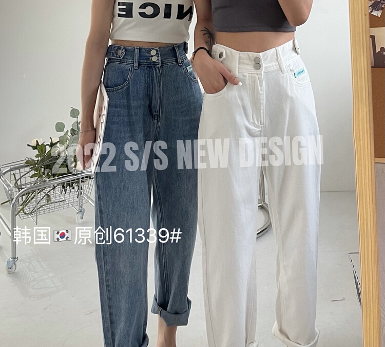 goods in stock! [Korean original] versatile waist vertical new fabric boyfriend jeans 61339# L