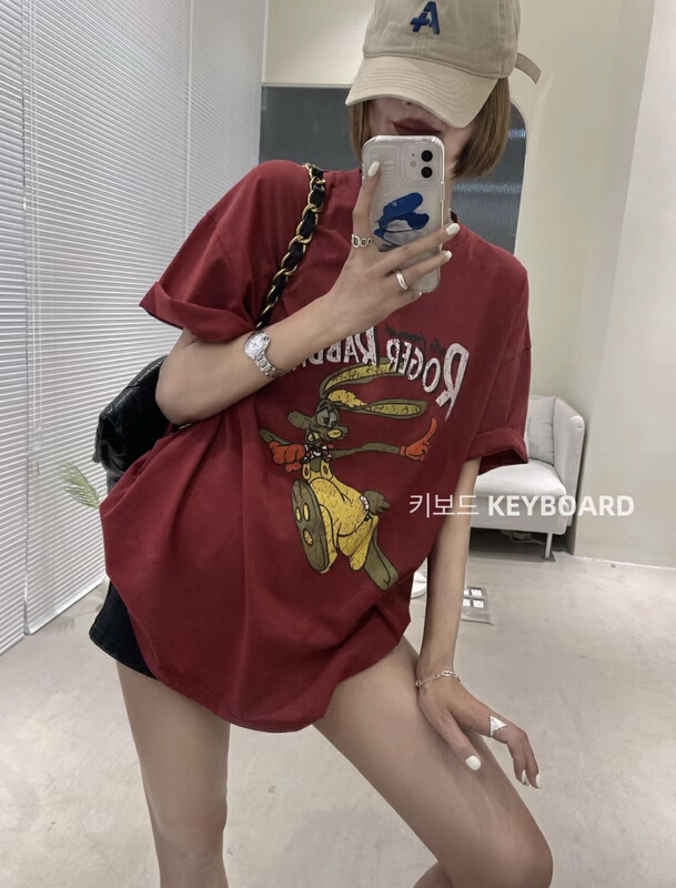 [keyboard] letter print versatile short sleeve T-shirt h-5560# LSL