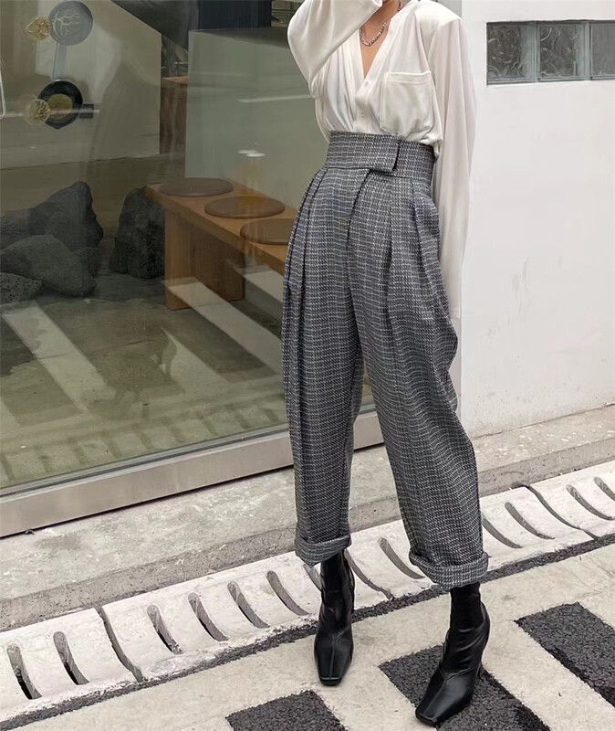 goods in stock! New year in early spring! [naisha beard] Korean Vintage fine grid slim casual pants ys1-6028# CLS