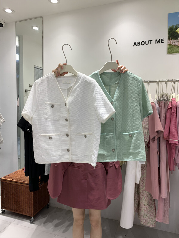 [about me] small fragrance texture Multi Pocket button blouse 111013# cqw