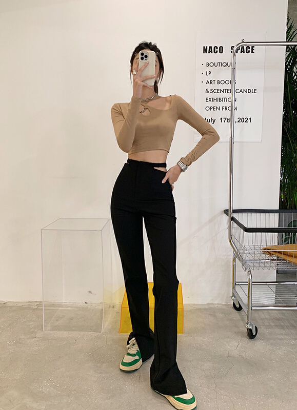 [x · h studio] ins hot girl hollow waist high waist split casual pants 6873# ozq