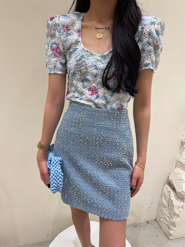 New in early summer! [D22] heavy industry a purple Sequin design skirt 2129378# zxx