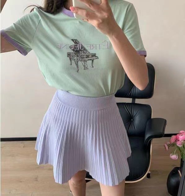 New in early summer! [are studio] simple crew neck color blocking printed T-shirt 81022# WPL