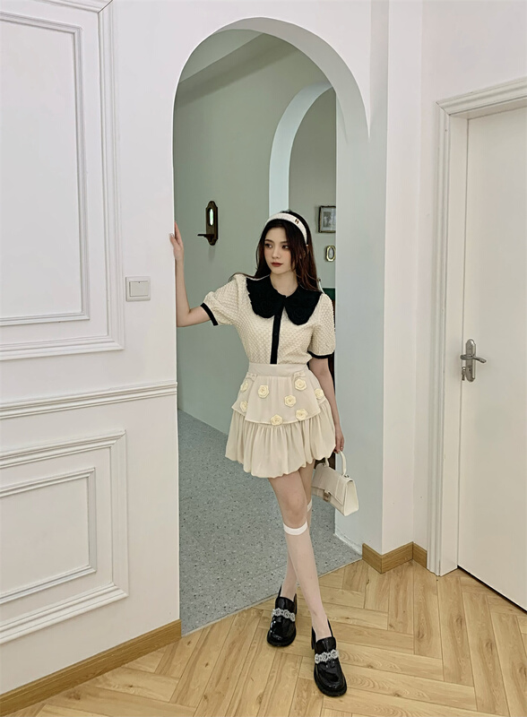 [rich people] French high waist rose A-line skirt (flowers can't be disassembled) 1139# PCZ