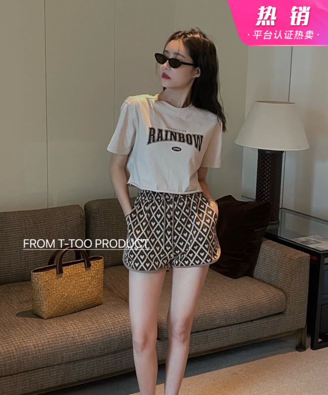 [t-too] crew neck versatile letter print short sleeve T-shirt 665964# LSL