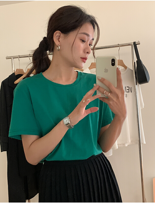 [the mind] ins Korean style clean color round neck short sleeve T-shirt 60113# jhy
