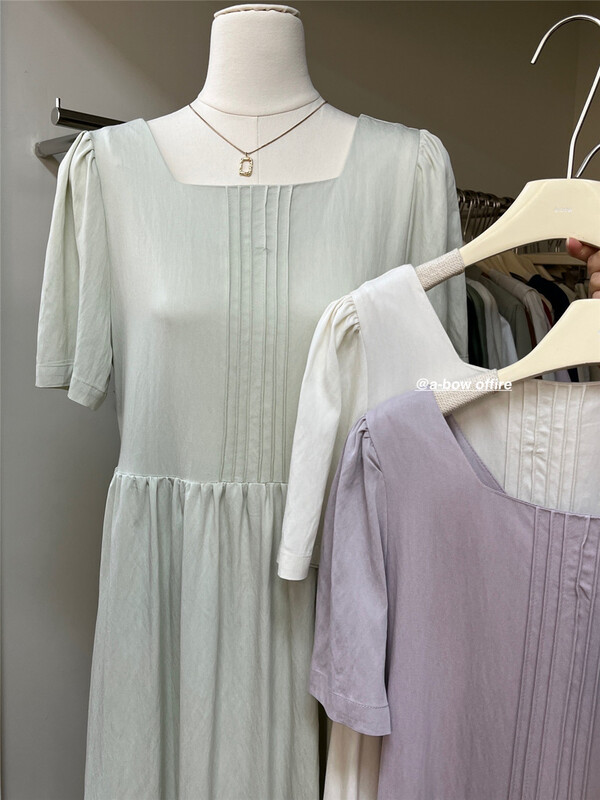 [a-bow studio] French square neck Pleated Dress 15172# zjy