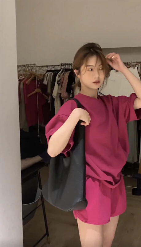 [jun.t] loose backless sweater + High Waist Sports Shorts Set 5969# PCZ