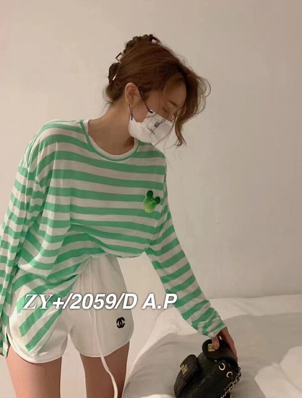 【 ZY 】 Mickey toothbrush sleeve loose stripe sunscreen shirt 2059# WTT