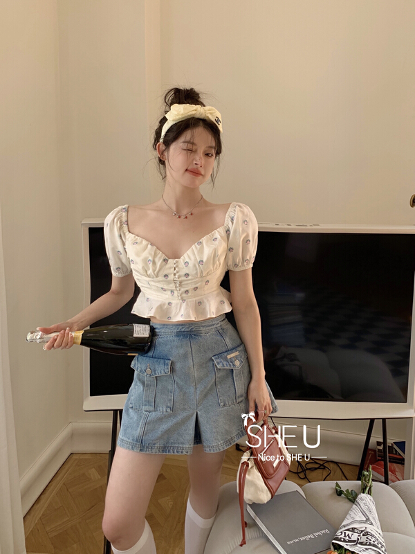[she u] French girls' floral blouse c50159# cqw