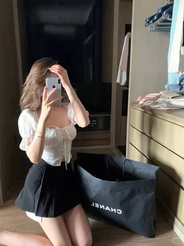 [dl. Am] pure style square neckline short style slim and slim shirt 80190# WPL