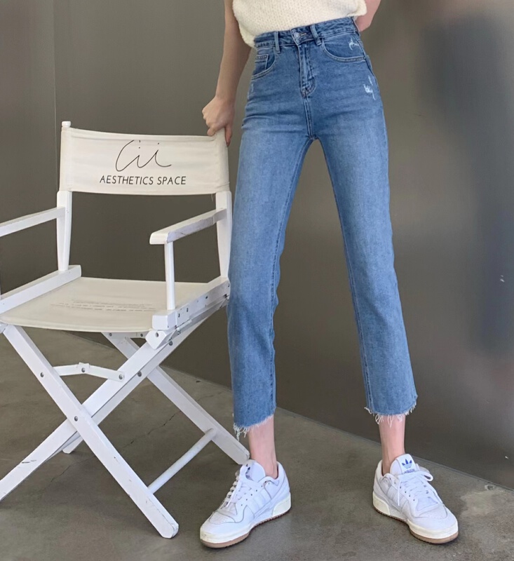 [1980] Korean minority three-dimensional cutting slim fit design small straight jeans 2c63205# zyh