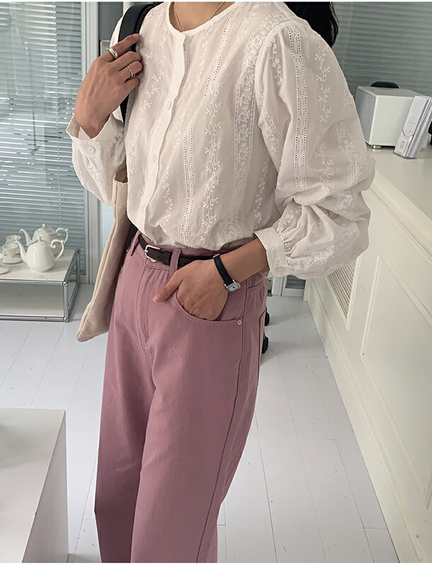 New year in early spring! [the mind] new round neck single breasted solid color shirt 60167# XYJ