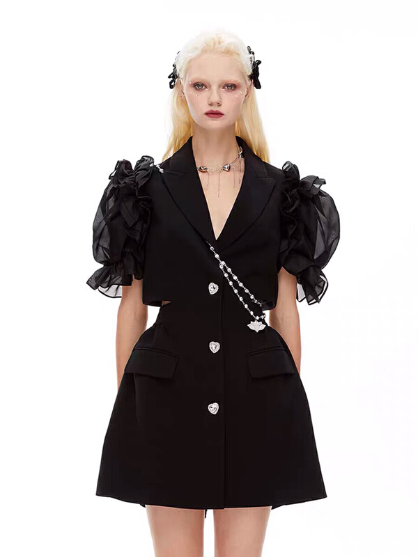 [iris] niche design hollow chain suit dress (with waist rope) 1-53# JJ