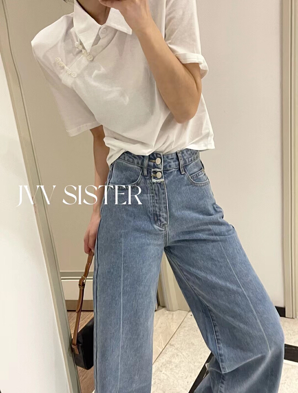New in early summer! [jvv sister] polo collar Chinese button short sleeve T-shirt 82186# zxl