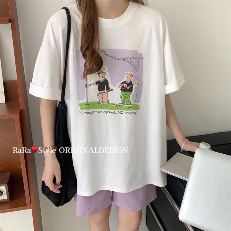 [rara] Korean cartoon character print versatile short sleeve T-shirt 19116-13# LSL