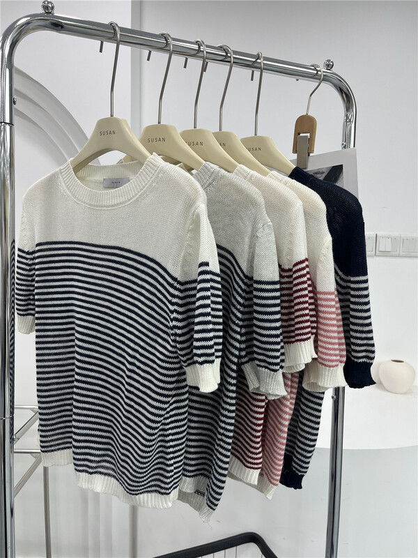 New year in early spring! [Susan] Korean classic stripe design short sleeved sweater ys1-8150# LSW
