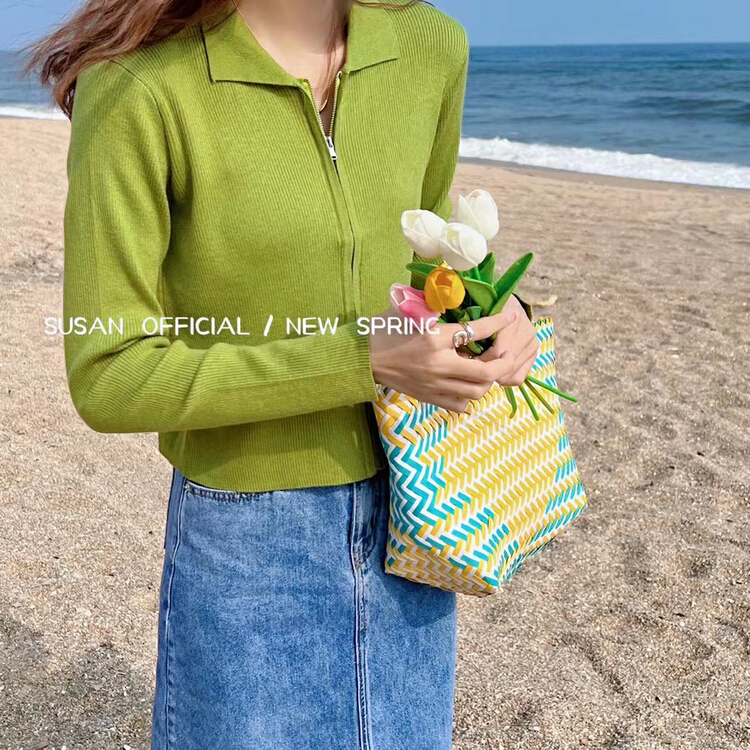 New year in early spring! [Susan] Korean clean color short zipper knitted cardigan s8820# LSW