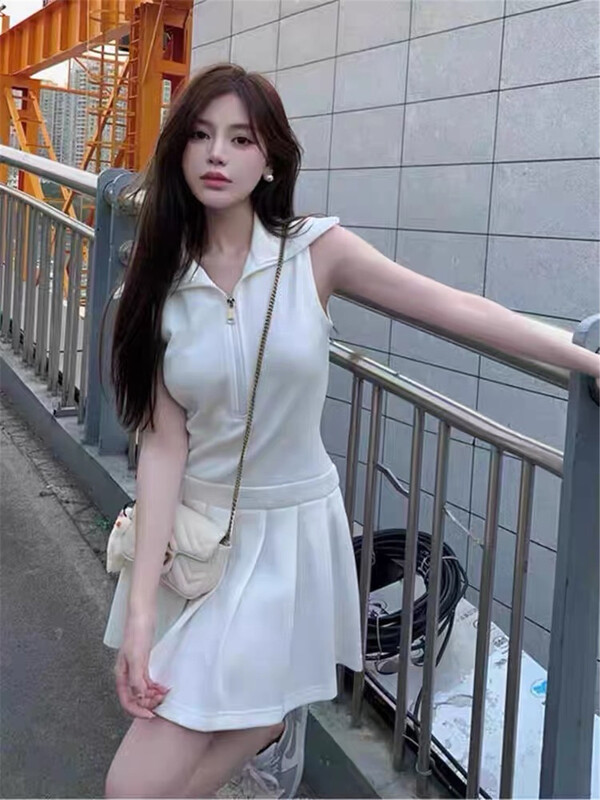 [Linna] Korean Polo neck Pleated Dress 124603# zxx