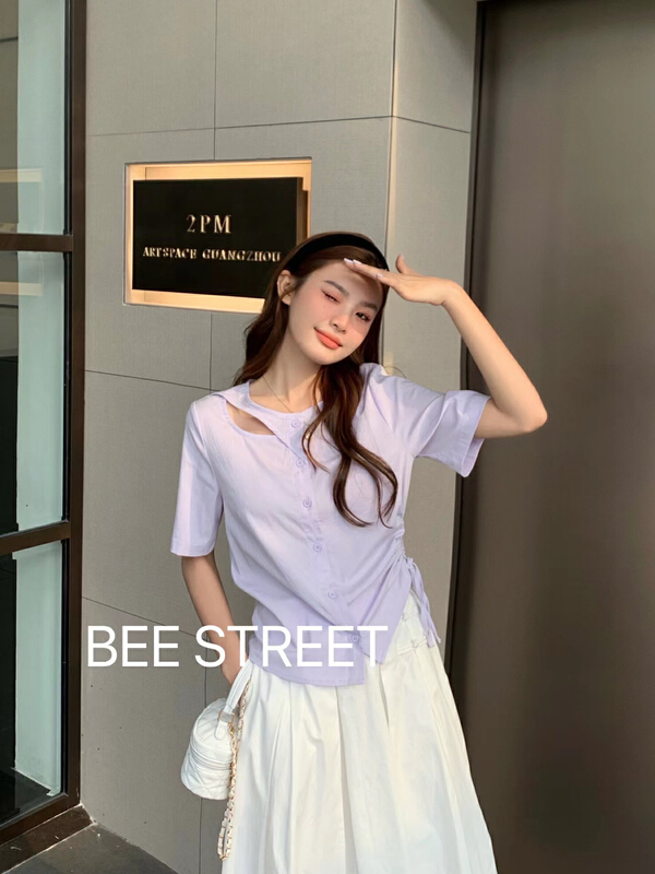 【BEE STREET】圓領設計感鏤空抽繩小衫  9157#  LWY