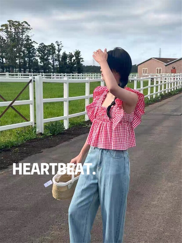 [hearteat] Plaid fashion temperament blouse 514# PCZ