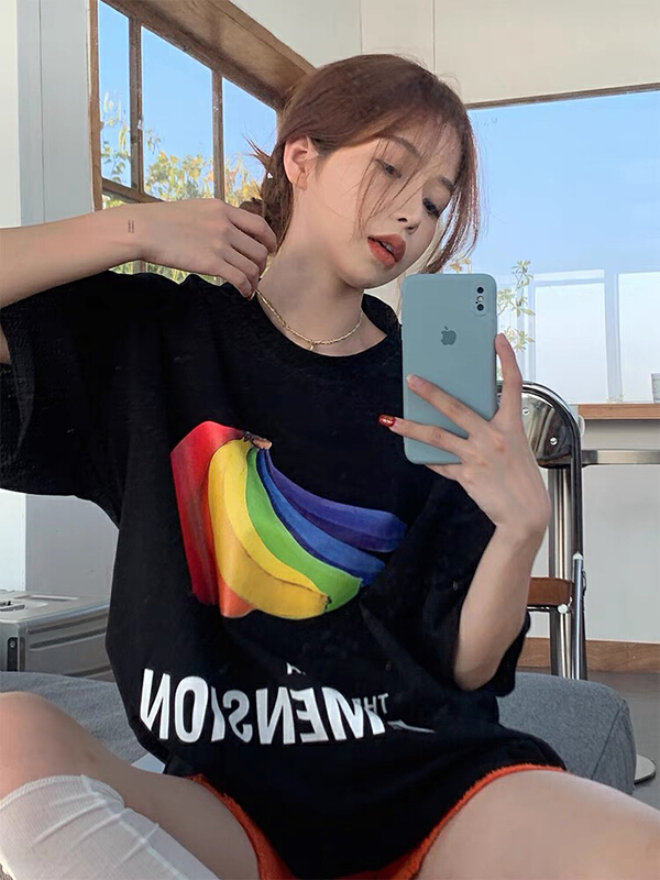goods in stock! New in early summer! [Juju] banana letters versatile fashion short sleeve T-shirt 97991# LSL