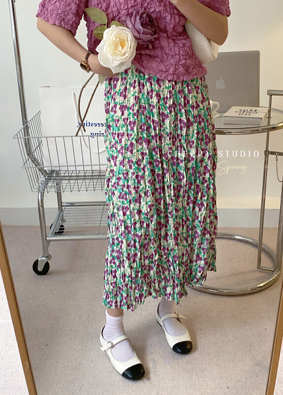 goods in stock! [cherry studio] Korean floral pleated skirt 5081# HBx