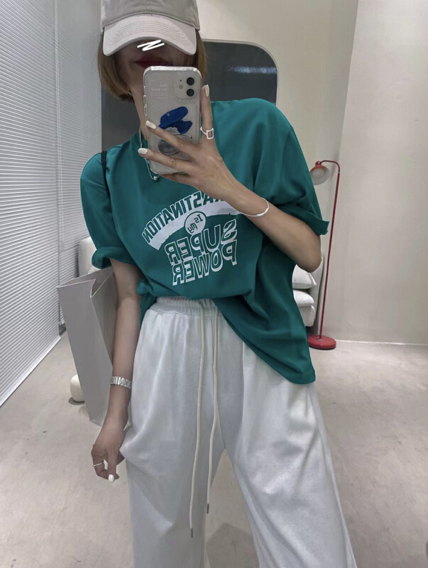 [keyboard] Korean alphabet printed loose short sleeve T-shirt h-5555# LSL