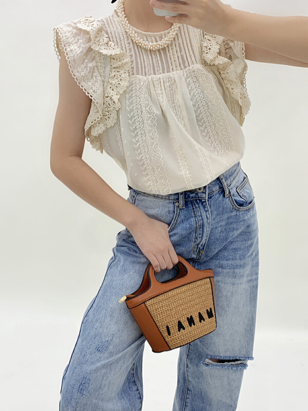 [attitude] round neck versatile loose lace shirt aq4198# ozq