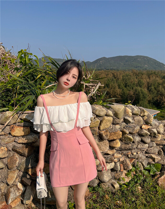 New in early summer! [Cr] casual simple solid color suit strap skirt 6113# PCZ