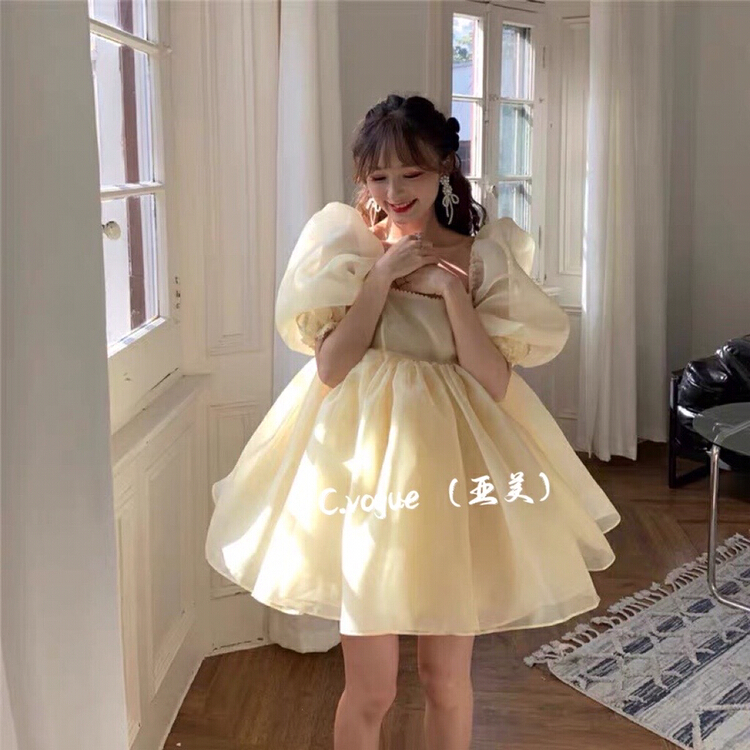 New in early summer! [c.vogue] French sweet temperament bubble sleeve dress (excluding matching) 29320# PCZ