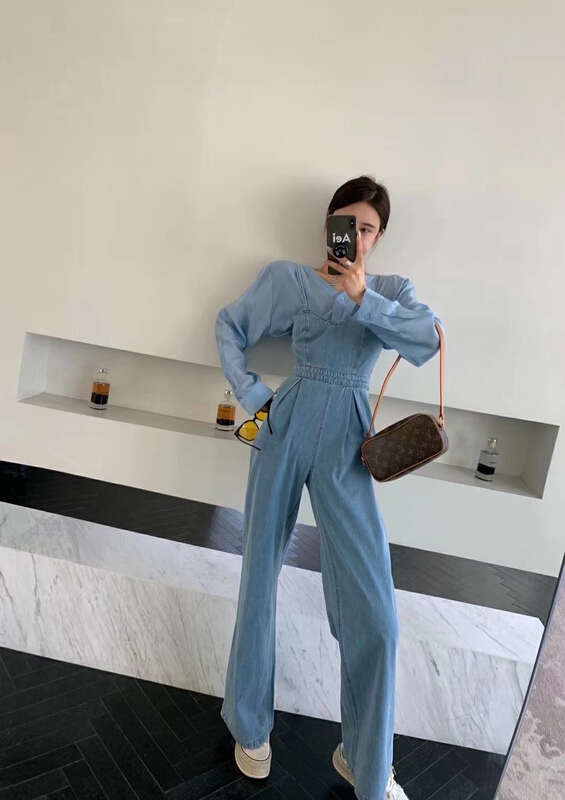 [show] casual High Waist Wide Leg Denim Jumpsuit 26162# ozq