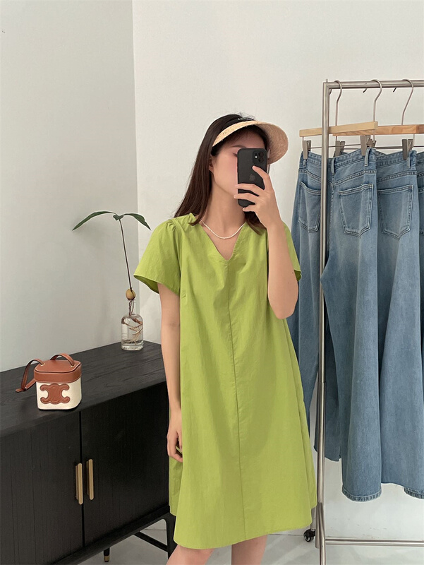 [clean space] Korean style V-neck slim dress 23257# CLS