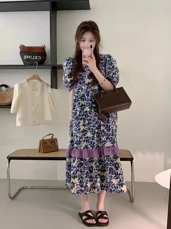 [RS] Korean round neck slim floral dress dh1086-1# XYY
