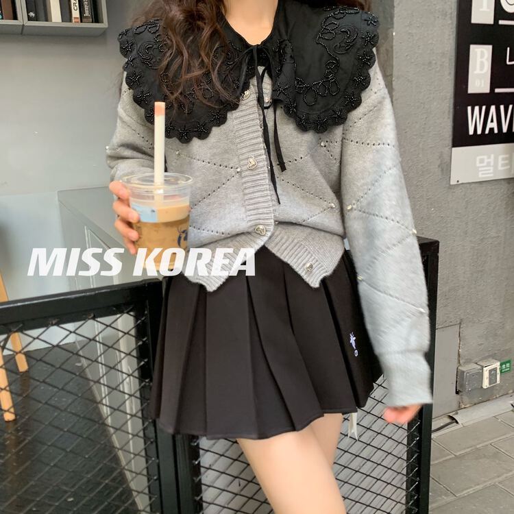 goods in stock! New year in early spring! [Miss Korea] Korean fashion heavy industry knitted cardigan (with detachable doll shawl) 1867# HBx