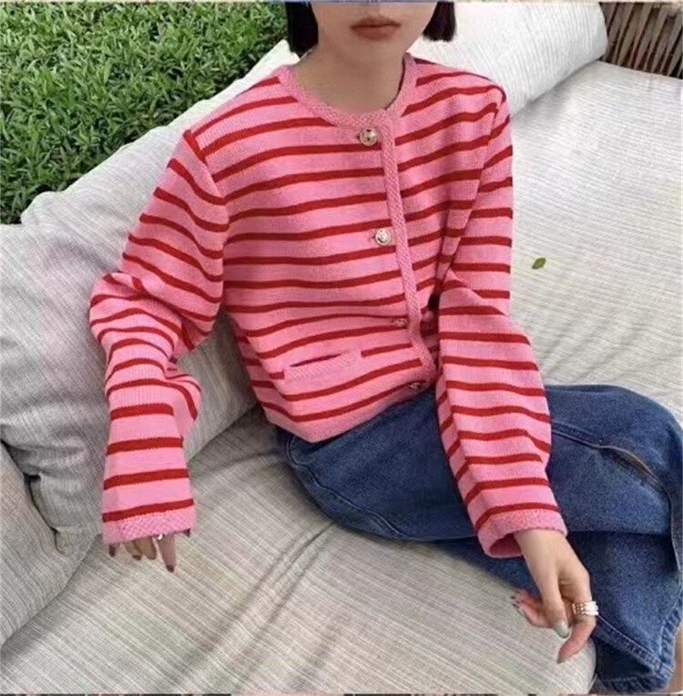 New year in early spring! [Hello] simple and versatile striped single breasted knit cardigan 503# XYY