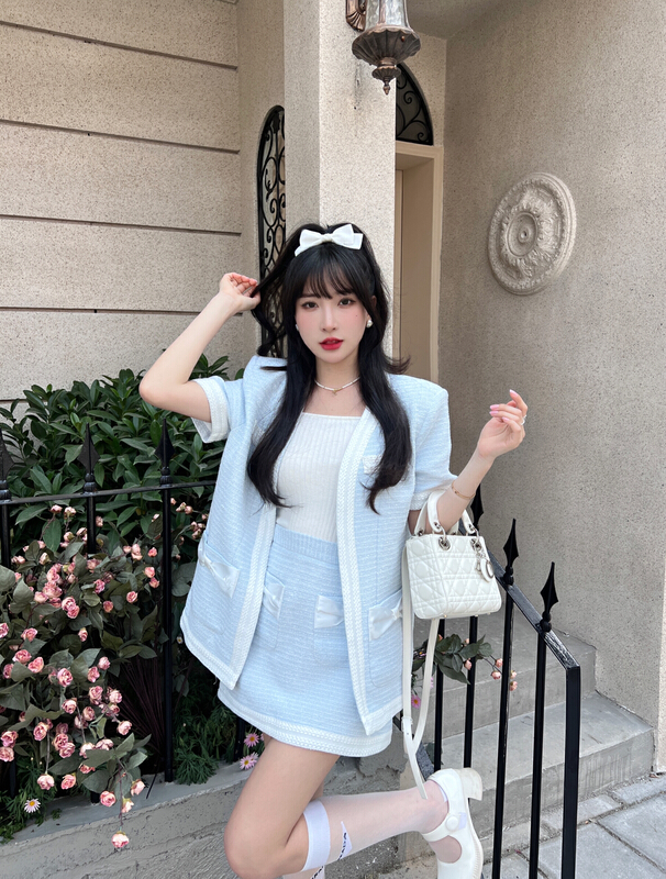 Original price 188.99! [CXI] chaebol qianjinfeng bow tie Xiaoxiang short coat + skirt suit a9089# WPL