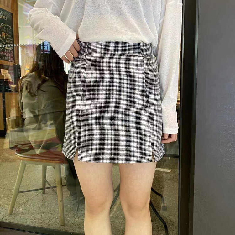 [Tongtong] Plaid A-line versatile split skirt 0690# hjy