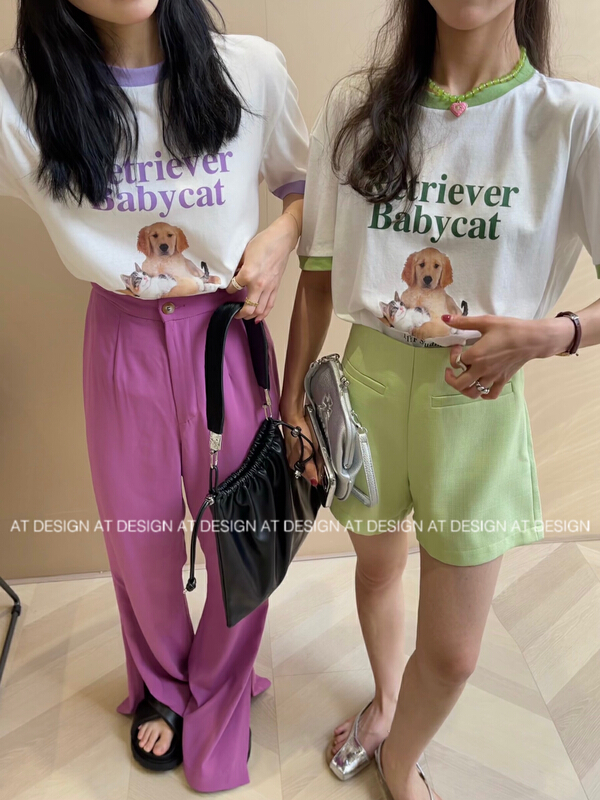[at] Korean version Dog Print short sleeve T-shirt 57002# LSL