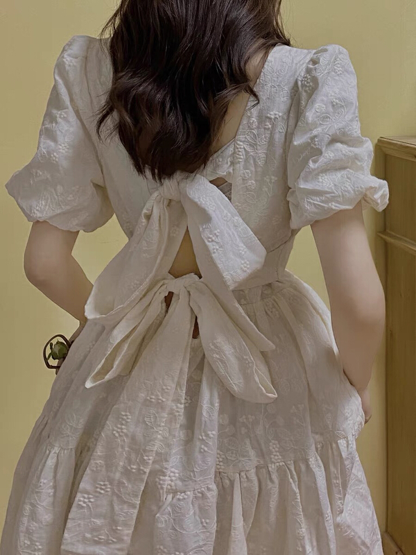 [jun.t] French Style Bubble Sleeve square neck minority dress 5737# PCZ