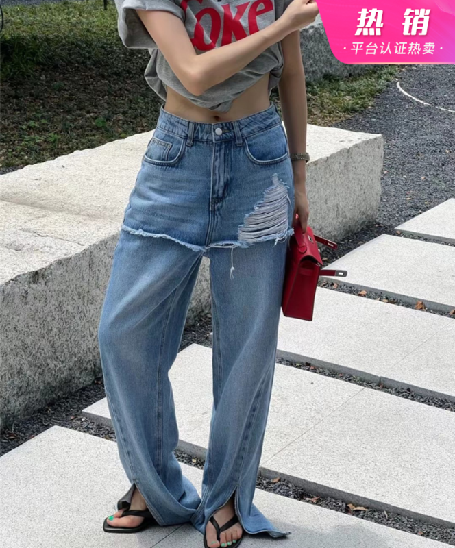 [all in] Korean version worn straight jeans 5005# ozq