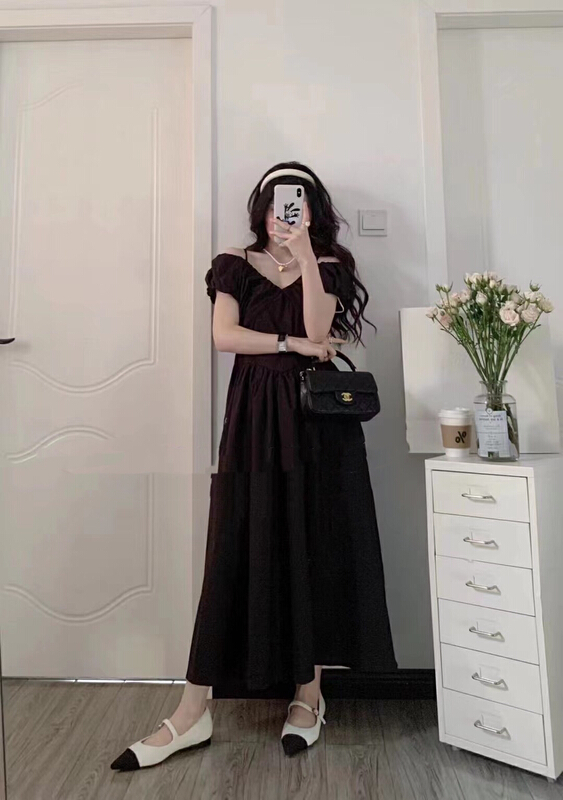 [FF. Studio] Korean gentle style Hepburn retro temperament mind show thin cover meat dress 6901# ozq