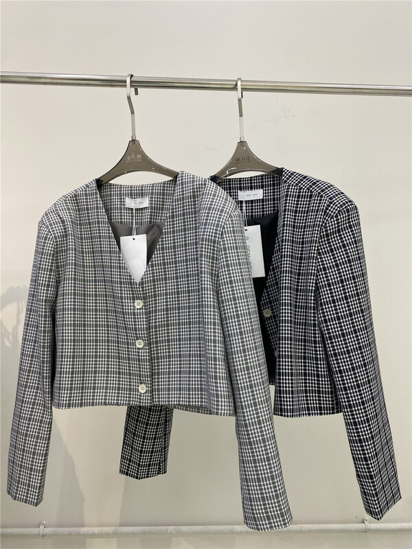 Original price 139.00! [nesha SDD] V-neck breasted plaid jacket 8096# WTT