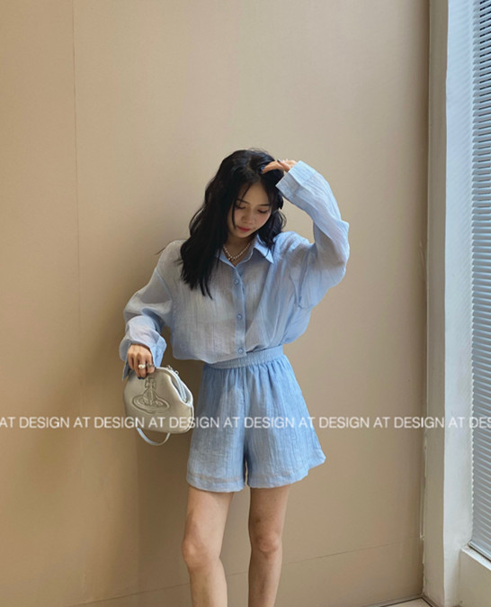 [at] textured solid versatile casual shorts 93159-1# LSL