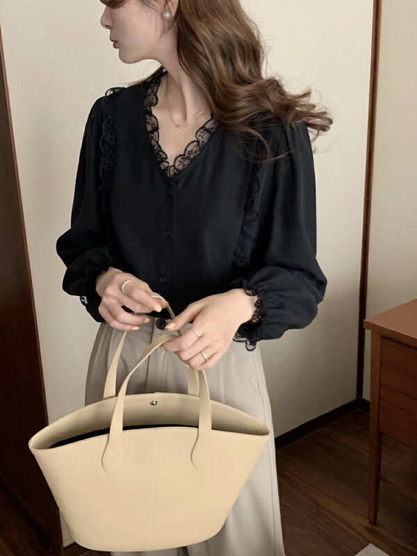 goods in stock! New year in early spring! [T.G] V-neck single breasted versatile shirt 16907# cqw