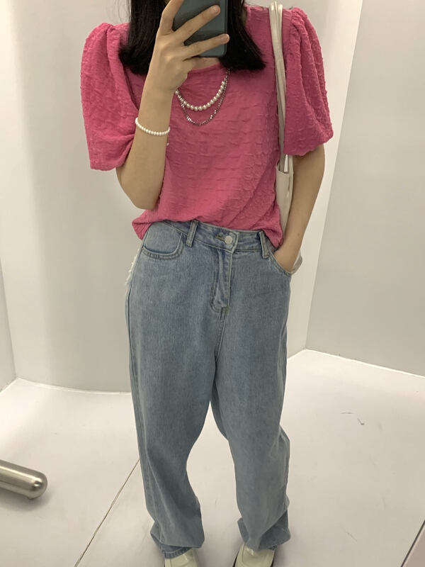[meet + studio] comfortable Korean versatile short sleeve T-shirt (with chain) 57856# LSL