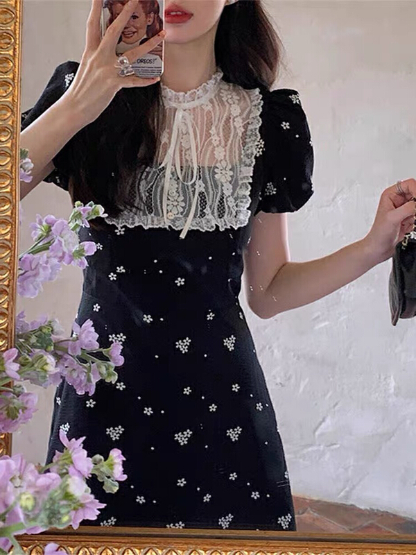 [Huaxi] Vintage Lace print dress 9042# PCZ