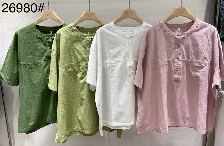 [ninestone Jiushi] round neck comfortable Korean shirt 26980# L