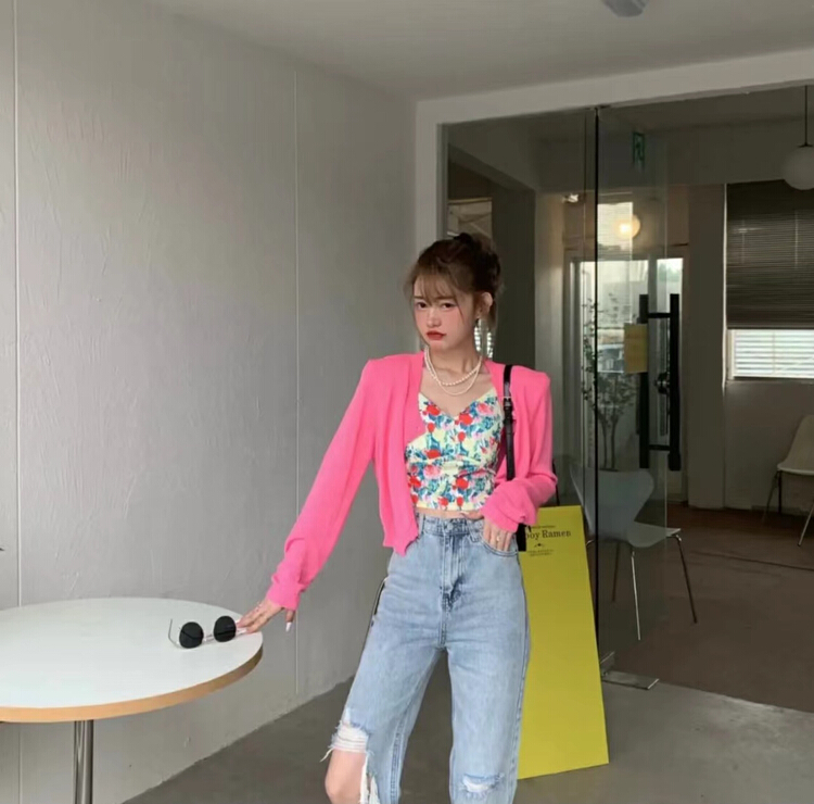 [ruru-clutching 2 store] Vintage Design careful machine broken flower backless vest / sling 528# lwy