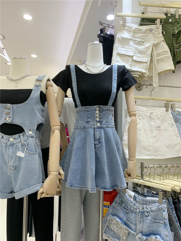 [u.she] Korean version waist strap denim dress (excluding inner lap) 27782# cqw